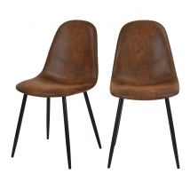 Chaise en microfibre marron effet vieilli (lot de 2) - Malrik