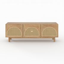 Mueble de TV de madera maciza de mindi y ratán de 160 cm - Delya