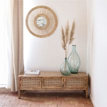Mueble de TV de 3 puertas de madera y caña - Tiki