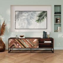 Muebles TV de madera de acacia y madera reciclada 2 puertas 2 nichos - Krabi