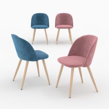Pack de 4 sillas de terciopelo azul y rosa - Cozy