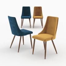 Pack 4 chaises en velours bleu et jaune - Vinni - Rendez-Vous Déco