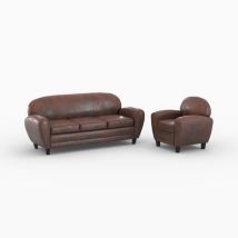 Pack de sofá y sillón marrón envejecido 4 plazas - Club