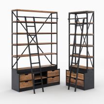 Ensemble de 2 bibliothèques en bois et métal - Kasi