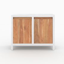 Petit buffet en béton blanc cassé et bois d'acacia - Tierra