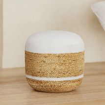Puf redondo de yute y blanco D40 cm - Billy