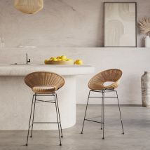 Set de 2 sillas para isla de cocina en resina trenzada natural 65 cm - Rava