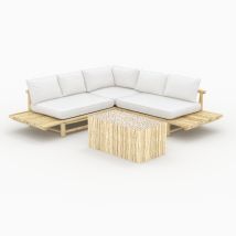 Salon de jardin 4 personnes en bois de teck avec canapé, table basse - Sunny