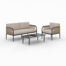Salon de jardin 4 personnes en métal et tissu beige - Wilo