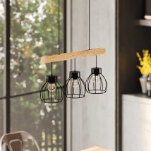 Lámpara colgante de 3 luces en madera de eucalipto y metal negro - Abby