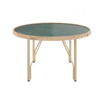 Table basse ronde en marbre vert Indien, bois et métal D85 cm - Kali