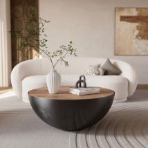 Table basse ronde en bois massif et métal D90 cm - Tajy