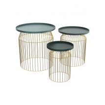Tables d'appoints rondes en métal bleu gris et laiton (lot de 3) - Palombe - Rendez-Vous Déco
