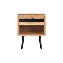 Mesilla de noche de madera de acacia y metal, 1 cajón y 1 hueco - Alabama
