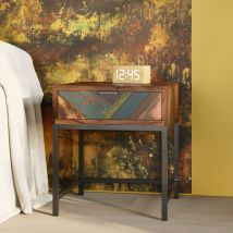 Mesita de noche de madera de acacia y madera reciclada con 1 cajón - Krabi