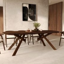 Mesa rectangular de madera maciza de hevea oscura 8 personas - Merlin