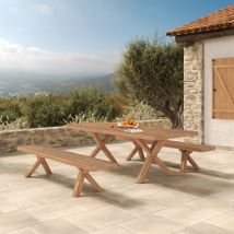Mesa y bancos de jardín para 10 personas de madera - Soraya
