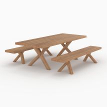 Table et bancs de jardin 10 personnes en bois - Soraya