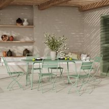 Mesa y sillas de jardín para 6 personas de metal verde - Yumi