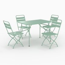 Mesas y sillas de jardín plegables para 4 personas de metal verde - Yumi