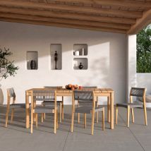 Mesa y sillas de jardín para 6 personas de madera de teca maciza - Kora
