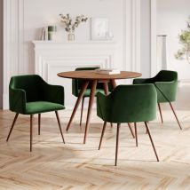Mesa y sillas para 4 personas de terciopelo verde y madera - Liwa
