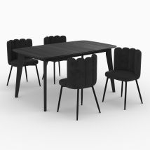 Mesa y sillas para 4 personas de terciopelo y madera negra - Oman