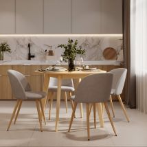 Mesa y sillas para 4 personas de tela topo y madera - Réno