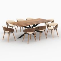 Mesa y sillas para 8 personas de cuero sintético beige y madera - Surdiman