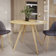 Mesa de comedor redonda de madera clara, 4 personas - Liwa