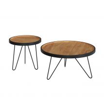 Mesas nido de madera de teca reciclada con patas de metal (juego de 2) - Bao