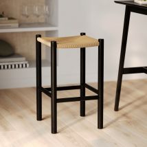 Taburete para isla central 65 cm de teca negra y ratán - Kaïa