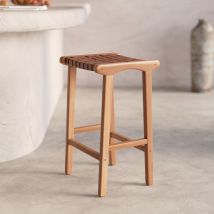 Taburetes para isla de cocina de teca y cuero tejido marrón 66 cm - Kuna