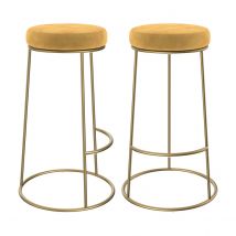 Tabouret de bar 73 cm en velours jaune curry (lot de 2) - Kendal