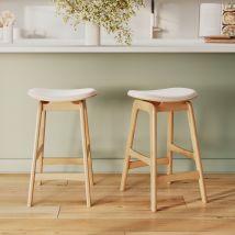 Lot de 2 tabourets pour îlot central 65,5 cm en bois et tissu beige - Jude - Rendez-Vous Déco
