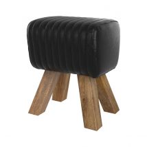 Taburete de cuero negro y madera de mango - Morena