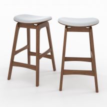 Set de 2 taburetes para isla central en madera y tela gris 65,5 cm - Jude
