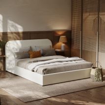 Cama doble con arcón 160x200 cm en tejido gris/beige - Tilly
