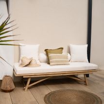 Silla de jardín de bambú con colchoneta blanca - Vadella