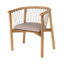 Chaise de jardin en bois de teck et tissu gris clair - Yago