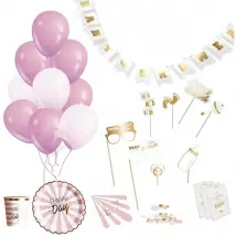 Party_Time Kit Décoration Baby Shower Rose - 46 Pièces