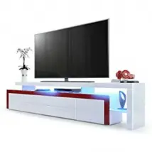 MPC Meuble TV - 227 cm - Blanc/Bordeaux Laqué