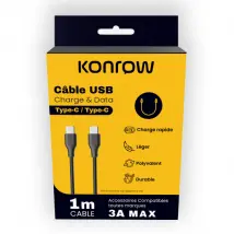 KONROW Câble USB Type C Vers Type C 1m - Noir