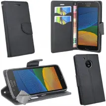 Housse Etui Moto G5 Portefeuille - Noir/Noir