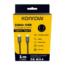Konrow câble USB Type C vers Type C - Noir