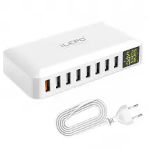 Chargeur USB 8 Ports 60W avec Écran LED - Blanc
