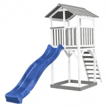 AXI Beach Tower Aire de Jeux avec Toboggan en bleu & Bac à Sable   Grande Maison enfant extérieur en gris & BLANC   Cabane de Jeu en Bois FSC