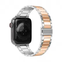 Avizar Bracelet pour Apple Watch - Maillons Acier Argent/Rose Gold