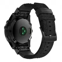 Bracelet cuir et toile jean - Garmin Fenix - Noir