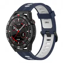 Bracelet rayé en silicone 22mm bleu blanc